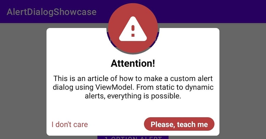 Custom alert dialog in an Android app