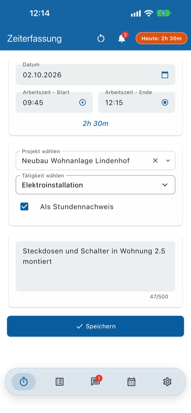 Time tracking screen